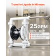 thumbnail image 3 of VEVOR Air Operated Double Diaphragm Pump, 25 GPM, 1 inch Inlet & Outlet Pneumatic Waste Oil Transfer Pump, Max 100 PSI, Polypropylene Body, Air-Operated for Diesel, Grease, Kerosene, Gasoline & Oil, 3 of 9