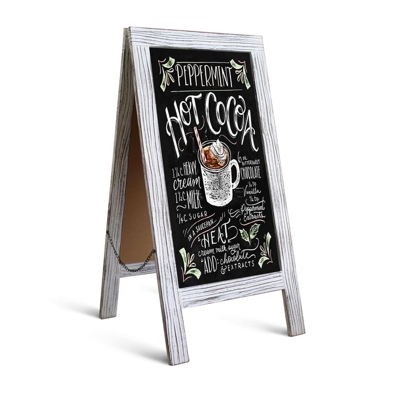 A-Frame Chalkboard Sign Rustic Wooden Sidewalk Easel Chalk Stand Freestanding Sturdy Sandwich Board Double Sided Message Menu Display Vintage Torched