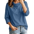 thumbnail image 3 of Womens Cowl Neck Cotton Linen Tops Fall Long Sleeve Casual Trendy Lightweight Loose Fit Blouse Blue XL, 3 of 8