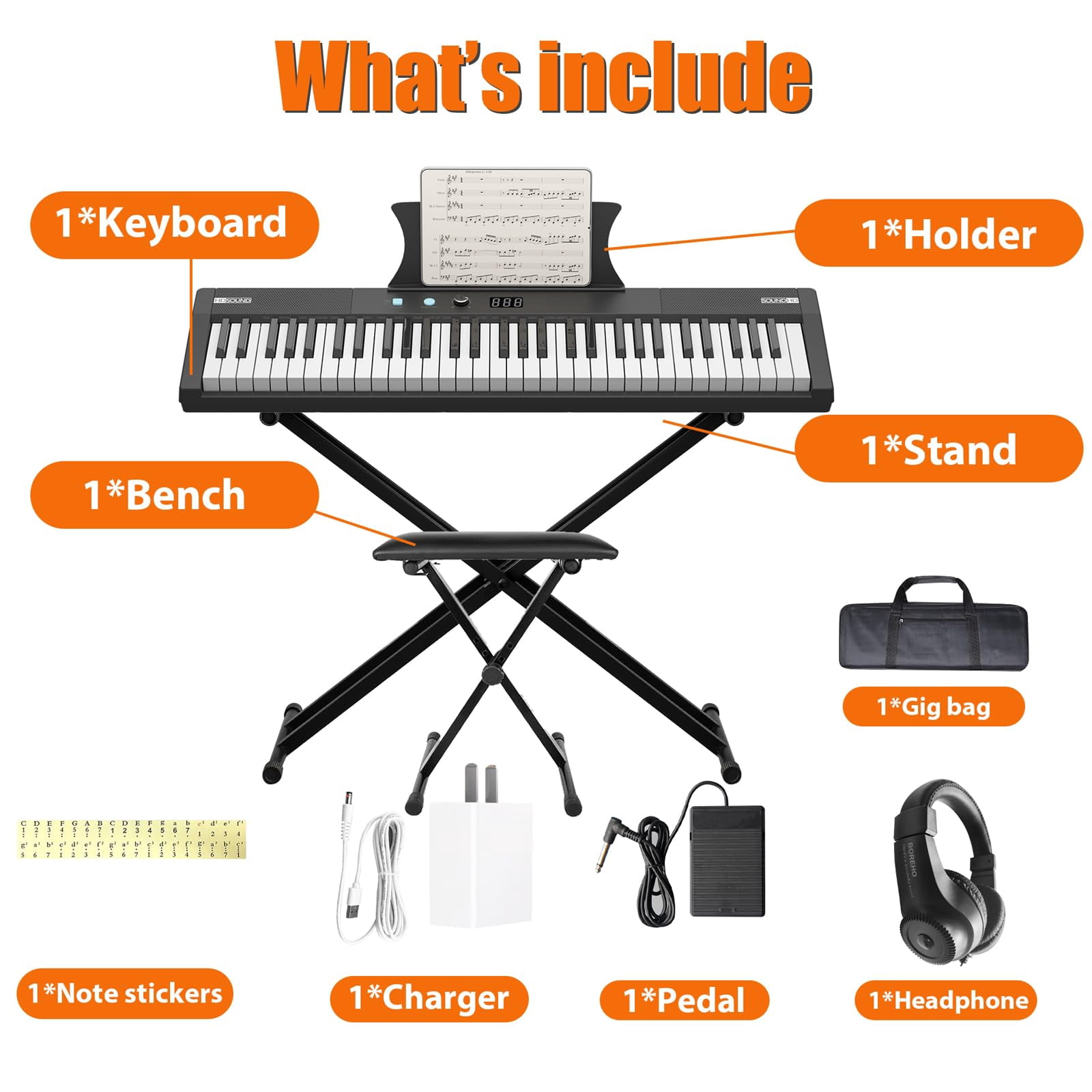 61-Key Piano Keyboard With Power Supply, Built In Speakers, Pedal,Protable Digital Music Keyboard Teaching For Beginners