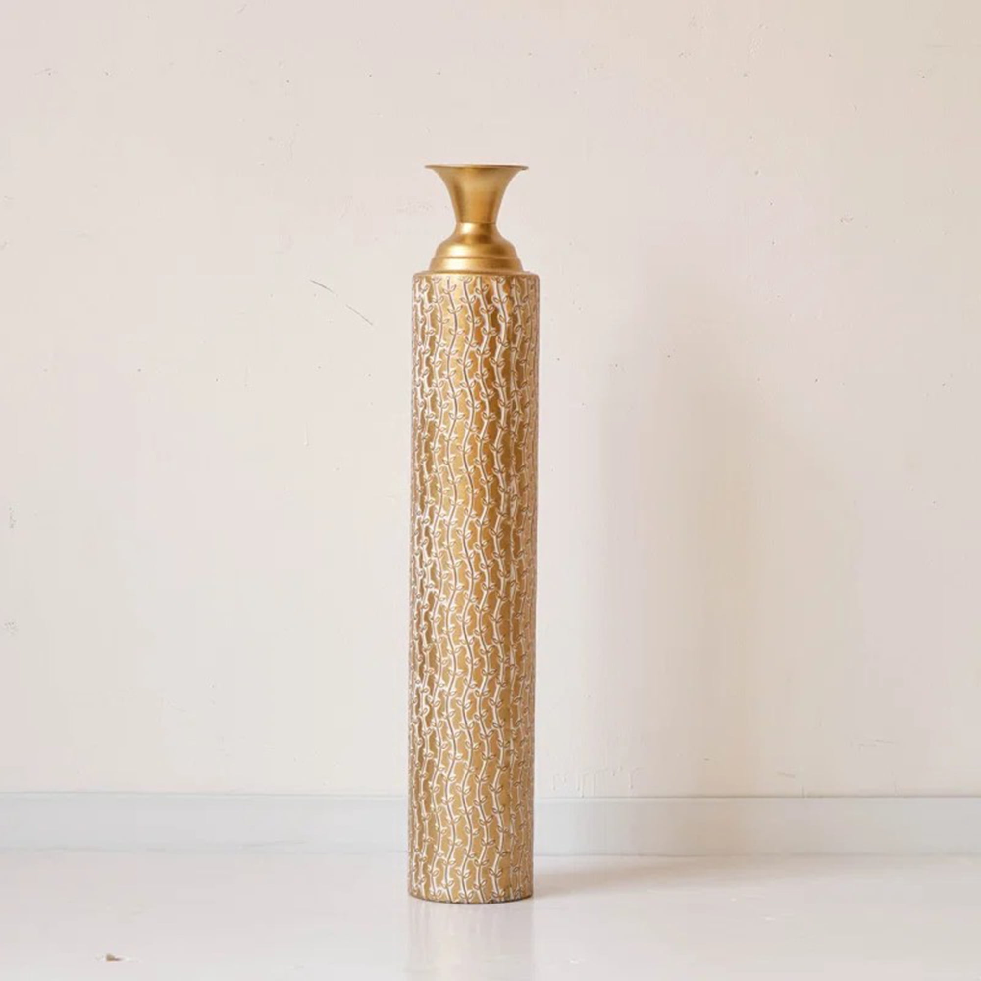3 Piece Handmade Gold Vase, Tall Metal Floor Vase with Embossed Gold Ivy, Large Flower Vase