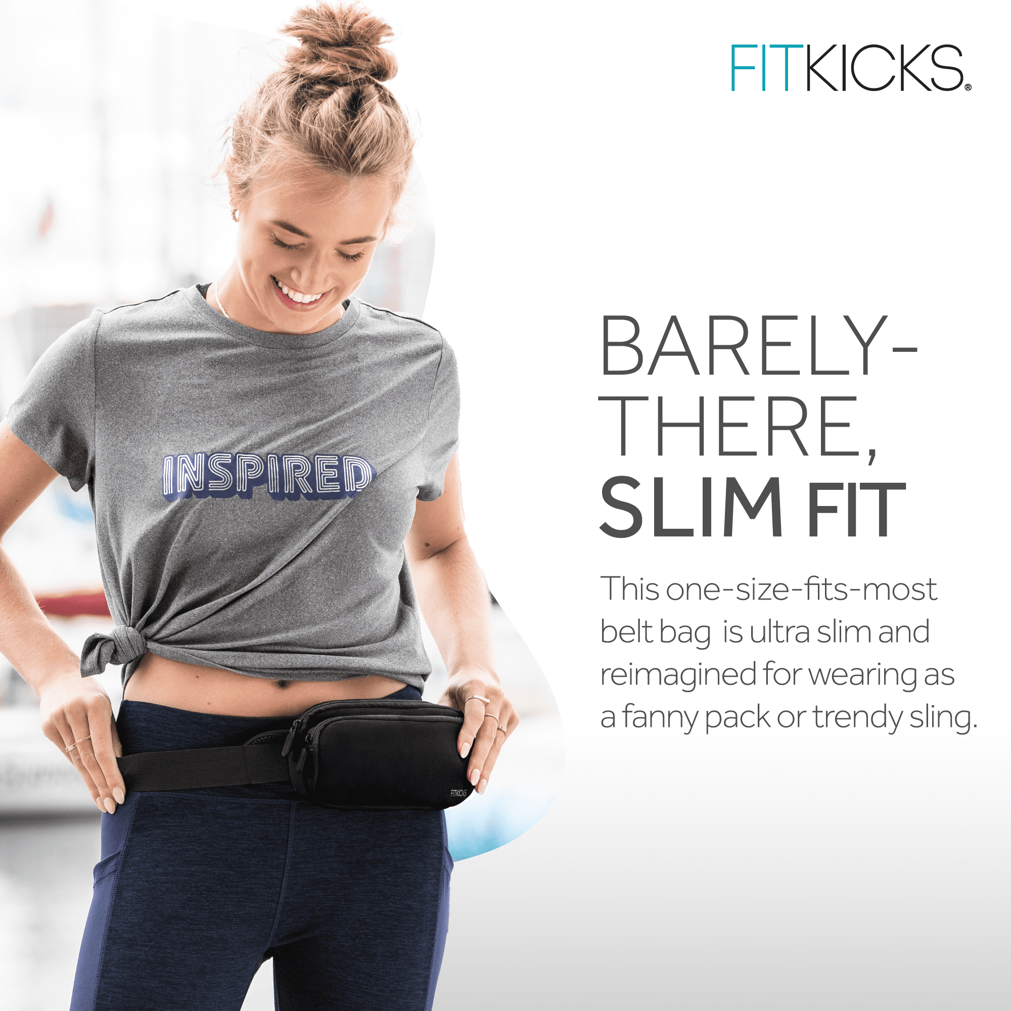 FITKICKS FITZIP Belt Crossbody Bag Fanny Pack Waist Pouch with Adjustable Strap, Black (Unisex)
