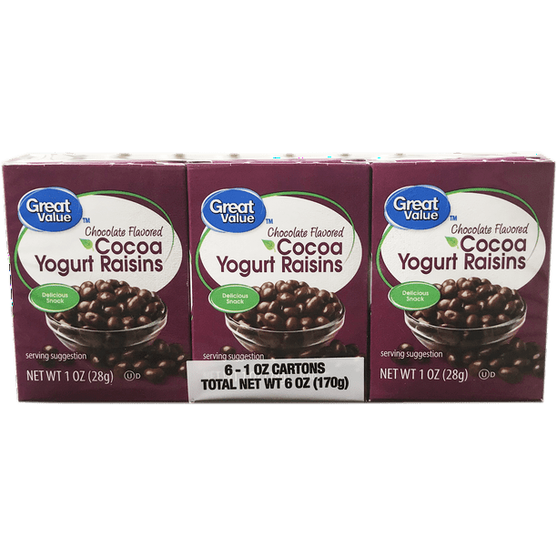 Great Value Chocolate Flavored Cocoa Yogurt Raisins, 1 Oz, 6 Count