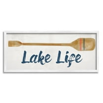Stupell Industries Lake Life Boat Oar Inspirational Painting White Framed Art Print Wall Art, 30 x 13