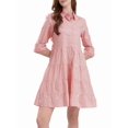 thumbnail image 1 of Robe Chemise Midi à Rayures pour Femmes, Boutonnée, Décontractée, Ample, à Poignets, Manches Longues, Longueur Mi-Longue, Rouge, P, 1 of 9