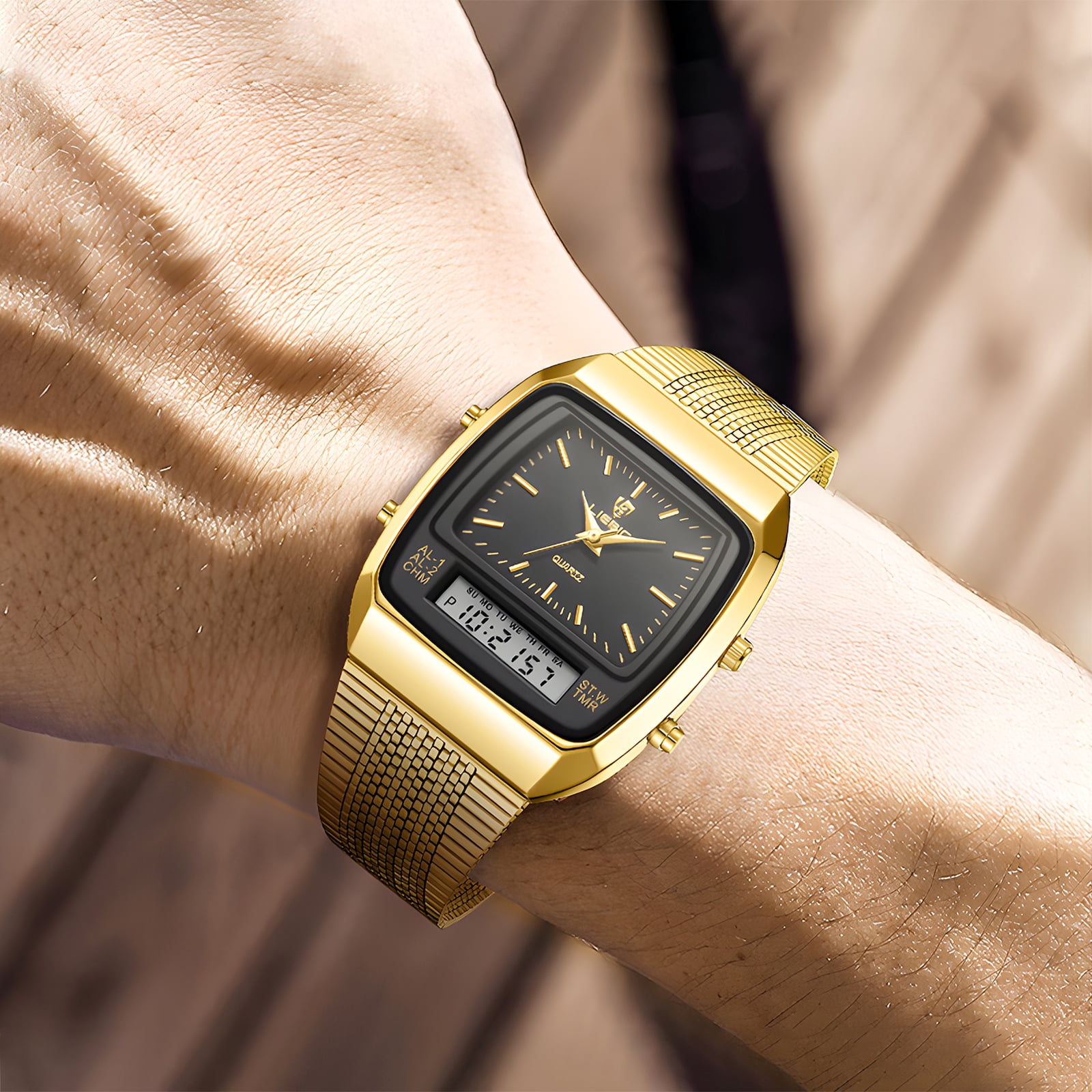 SKMEI Watch for Men Retro Analog Digital Watches Square Dual Display Men's Watches Luxury Stylish Casual Wristwatches