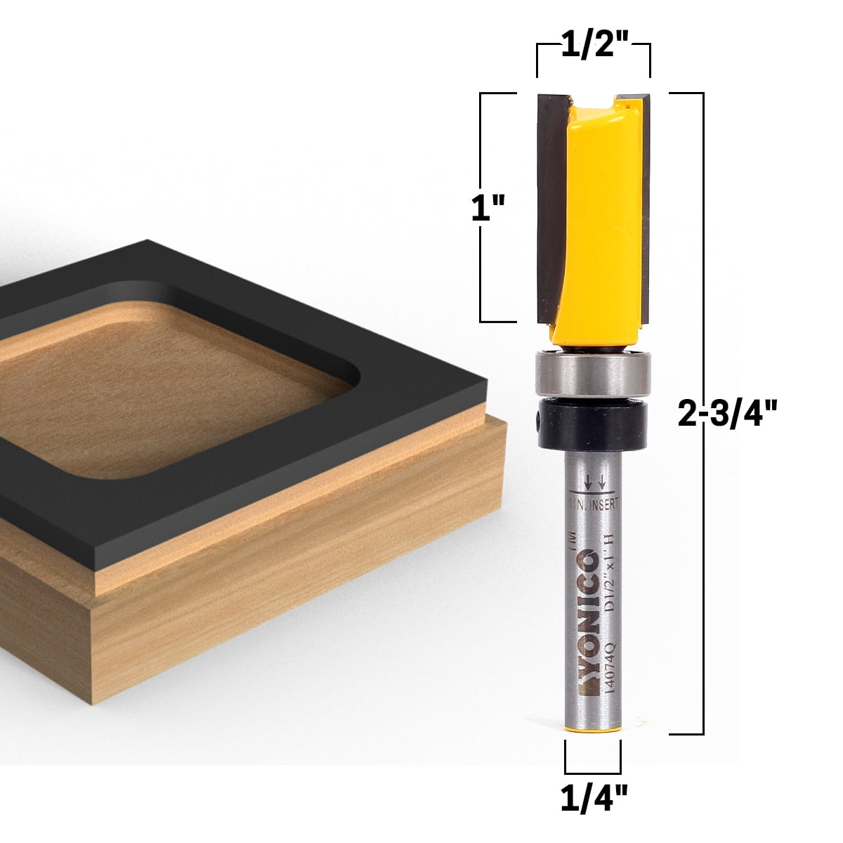 4 Bit 1/2" Diameter Flush Trim Template Router Bit Set - 1/4" Shank - Yonico 14422q
