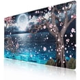 thumbnail image 2 of Pink Cherry Blossom Gaming Mouse Pad XXL Sakura Tree Blue Ocean Moon Night Extended Big Large Desk Mat Non-Slip Rubber Base Stitched Edge Long Keyboard Mousepad for PC Computer Laptop,35.4×15.7 in, 2 of 6