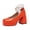 Orange, variant on Chunky Heels for Women Closed Square Toe Pumps Platform High Heeled Solid Elastic Strap Wedding Party Mary Jane Dress Shoes Brown Size 7