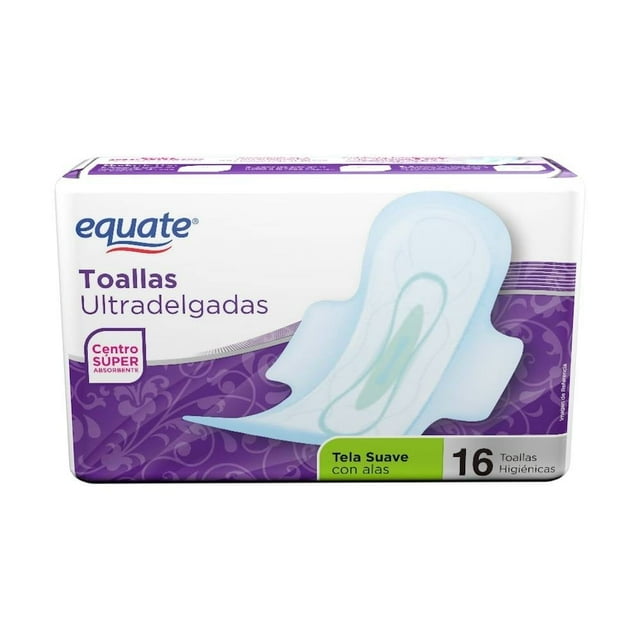 Toallas femeninas Equate ultradelgada suave con alas 16 pzas