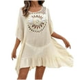 thumbnail image 2 of Swimwear Cover Up for Women Loose Casual Round Neck Short Sleeved Hollow Out Cover Shirt Beach Beach Vacation Cover Shirt, 2 of 9