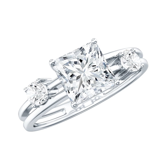 Rosec Jewels Lab Diamond Square Engagement Ring 1 Ct- Double Band Ring - Princess Cut, EF-VS Grade, 925 Sterling Silver, US 4.00
