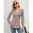 thumbnail image 3 of ZHENWEI Womens V-Neck Puff Long Sleeve Pleated T-Shirts Fashion Fall Tops Casual Tunic Blouse, 3 of 6