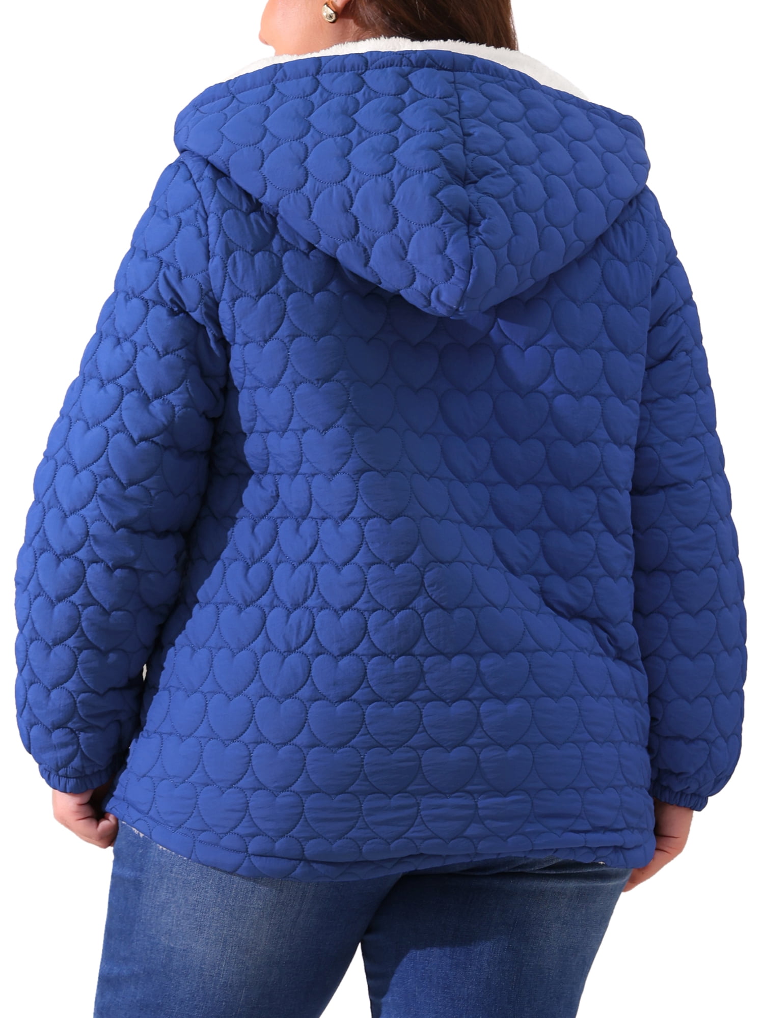 DARING DIVA Women's Plus Size Puffer Coat with Hood and Pockets 2X Royal Blue