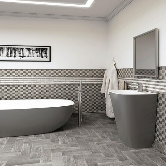 Apollo Tile   5 Pack White and Gray 12-in. x 12-in. Accent Strip Polished Marble Mosaic Tile (5.00 Sq ft/case)