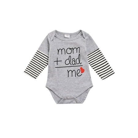 

Calsunbaby Infant Newborn Baby Boys Color Block Stripe Letter Print Long Sleeve O-Neck Romper