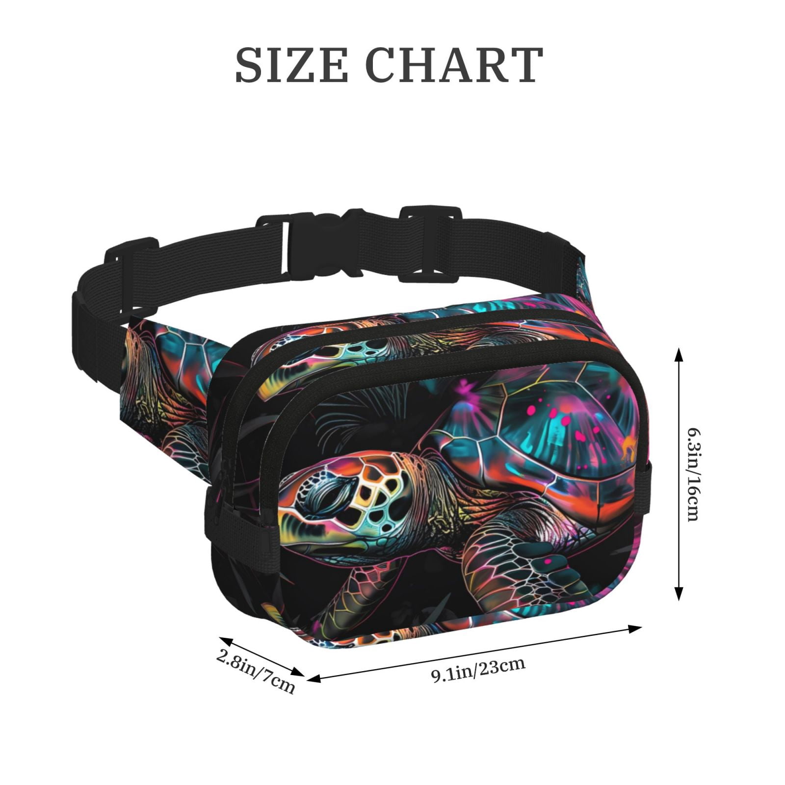 Picia Colorful Plant Turtle A Print Square Double-Layer Waist Bag Mini Adjustable Waist Belt Bag Exercise Running Travel Hiking
