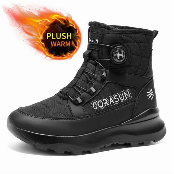 CORASUN Men's Winter Snow Boots, Waterproof Insulated Plush Lined Hiking Boots with Quick Dial Lacing System, Mid-Top Anti-Slip Outdoor Work Shoes (Black/Grey)