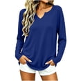 thumbnail image 5 of Loose Fit Long Sleeve T-Shirt for Women V-Neck Solid Color Basic Pullover Oversized Casual Everyday Fall Winter Top, 5 of 8