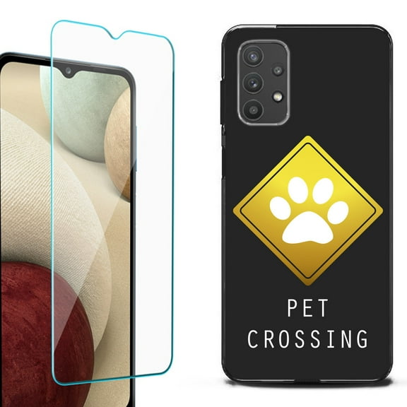 Slim-Fit Flexible TPU Gel Phone Case (black) for Samsung Galaxy A32 5G, with Tempered Glass Screen Protector, by OneToughShield ® - Pet Crossing