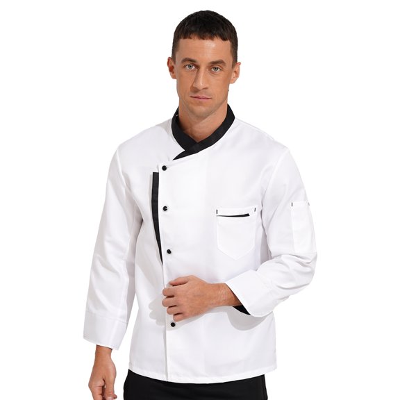 inhzoy Mens Unisex Chef Coat Jacket Restaurant Kitchen Work Shirt Cooking Chef Uniform White 4XL