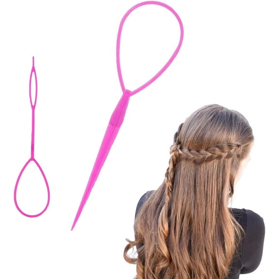 Ponytail Pull Through Hair Hoop Tool, 2pcs Braiding Tool topsy tail hair tool, Hair Pull Through Tool, Hair Braiding Tools Pony Tail Hair Tool, Hair Looping Tool Styling Maker For Women Girls(Pink)