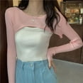 thumbnail image 3 of Spring Women Knitted Top Short Sweater Pullover Jumper Tops O-Neck Cropped Sweater, 3 of 7
