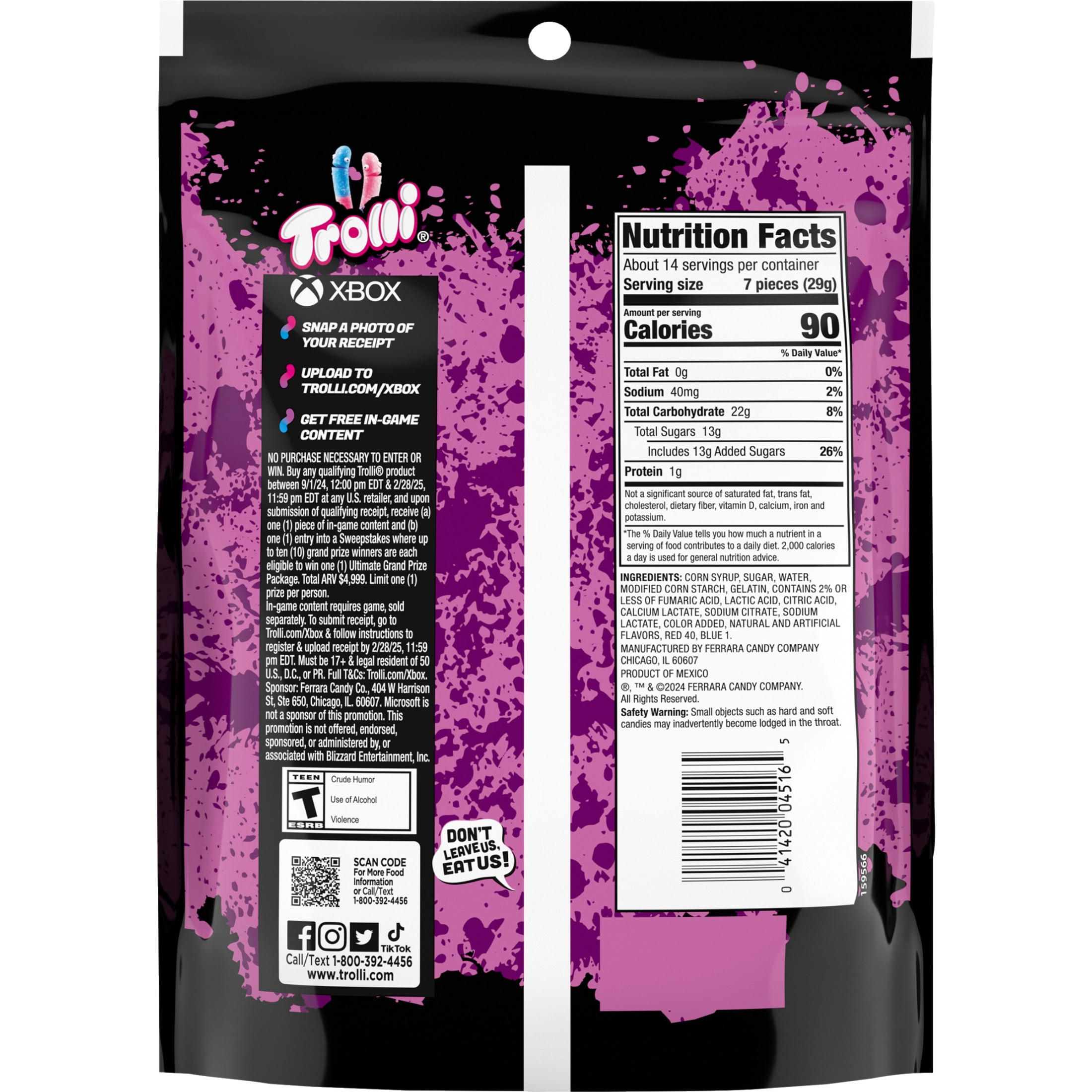 Trolli Sour Brite Crawlers, Candy, Very Berry, Sweet and Sour, Gummy Worms, 14 oz (Pack of 6)