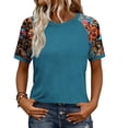 thumbnail image 2 of Graphic Raglan Tee for Women Floral Print Sleeve Crewneck Short Sleeve Soft Breathable Fabric Relaxed Fit Festive Casual Holiday Top, 2 of 8