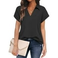 thumbnail image 2 of YOTMKGDO Blouses for Women Dressy Casual, Business Casual Outfits for Women, Women'S Solid Color Business Casual, Interview Outfits for Women, Short Sleeve Shirts for Women, Black, M, 2 of 5