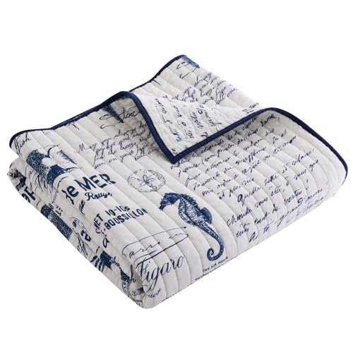 Levtex Home - Beach Life - Quilted Throw - 50x60in. - Nautical - Navy and White - Reversible Pattern - Cotton Fabric