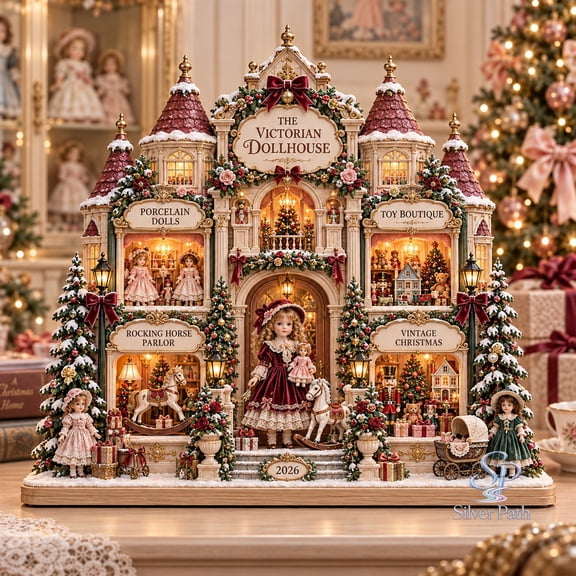 Personalized Wooden Block 2 Layer Victorian Dollhouse Christmas Village Shelf Display for Collectors