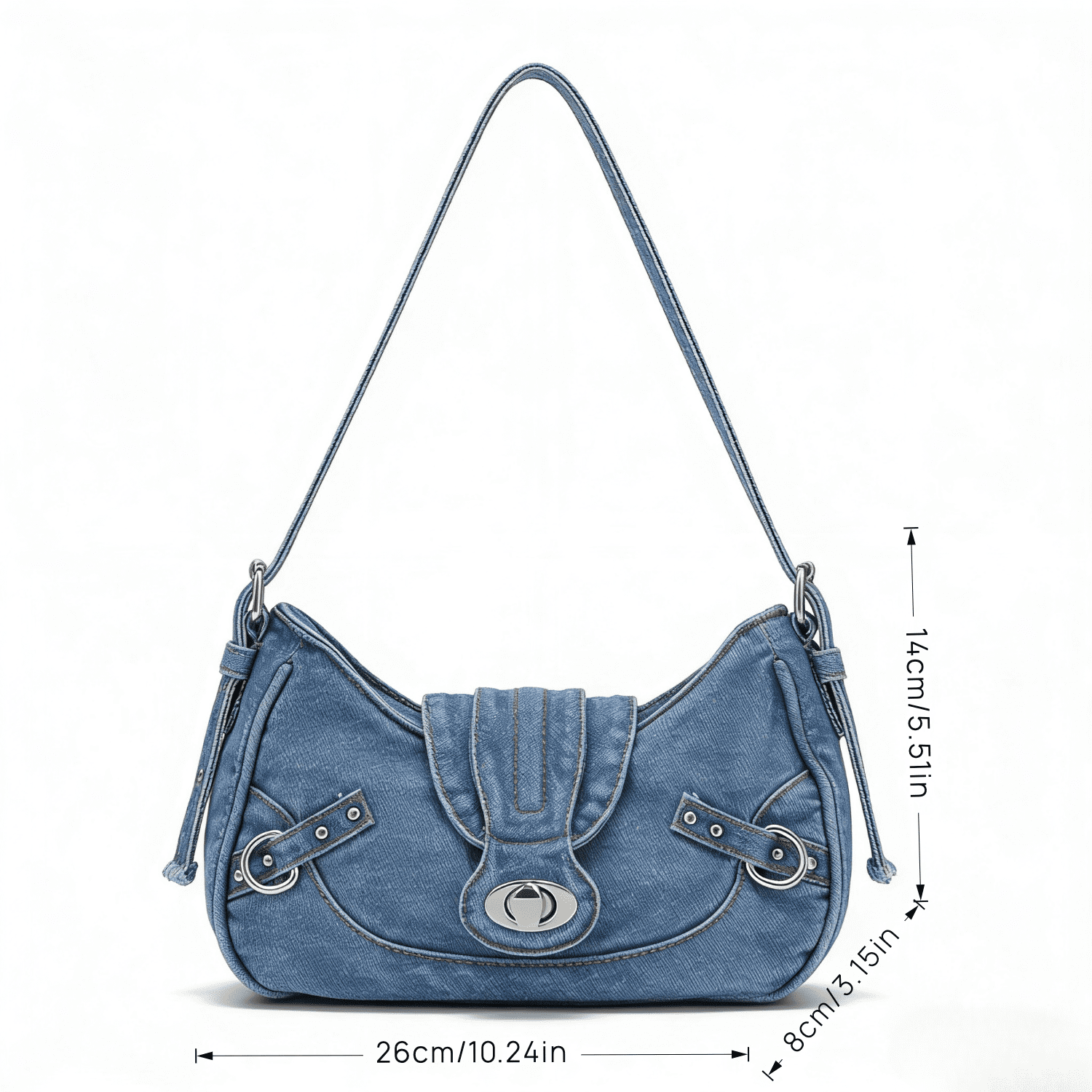 Women's Denim Crescent Shoulder Bag - Y2K Vintage Hobo Handbag, Trendy Mini Crossbody Purse for Girls, Casual Satchel with Adjustable Strap