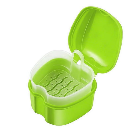 Denture Soaking Container Partial Denture Case, Orthodontic Retainer Cleaning Box, Denture Cleaner Container, Dentures Teeth Cup with Strainer and Lid Waterproof, Portable for Travel(3.7"x3.7"x2")