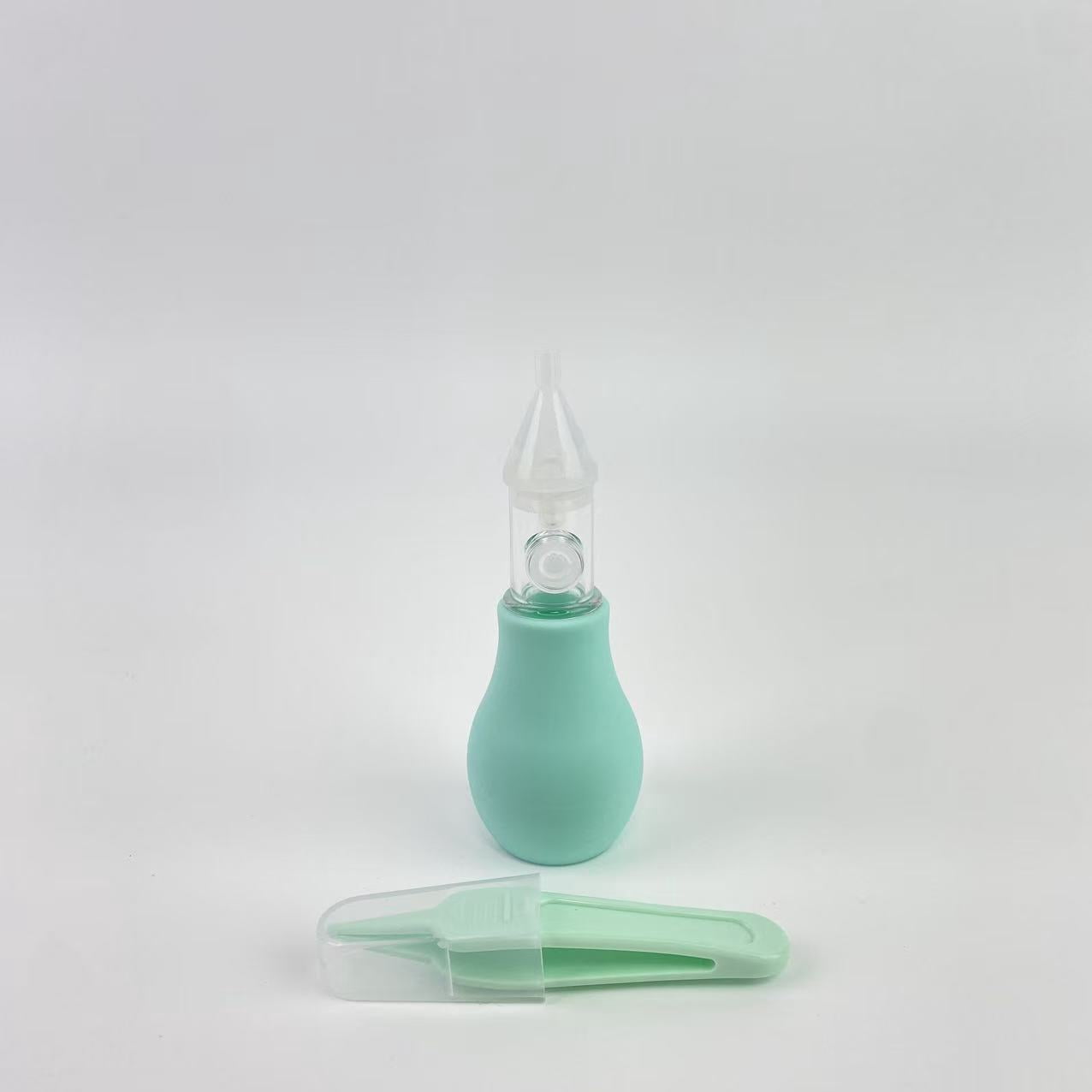 BQS Nasal aspirators,Baby Nasal Aspirator – Manual Baby Nose Cleaner with Soft Silicone Tip, Anti-Backflow, Includes Cleaning Tweezers & Portable Case (Green, One Size)