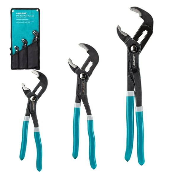 Libraton Water Pump Pliers, Groove Joint Pliers Set, V-Jaw Tongue and Groove Pliers in CR-V Steel, 7 10 12Inch Plumbing Pliers, Adjustable Pliers, Ratcheting Push Button Adjustm