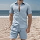 thumbnail image 1 of Ceisia Men's Slim Fit Jacquard 2-Piece Set Short Sleeve Button-Down Shirt with Elastic Waist Drawstring Shorts Gifts, 1 of 9