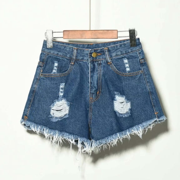 Blmnix Cut-off Womens Shorts Jean Shorts Micro Shorts Short Blue High Zipper Womens Running Shorts,S