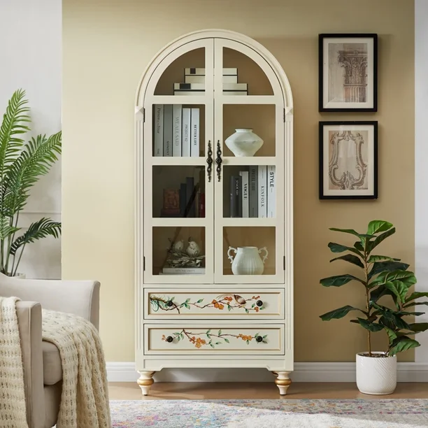 Librería americana con vitrina de vino de cristal, mueble de dos puertas, archivadores, mueble lateral, armario, estantería, muebles, pintura