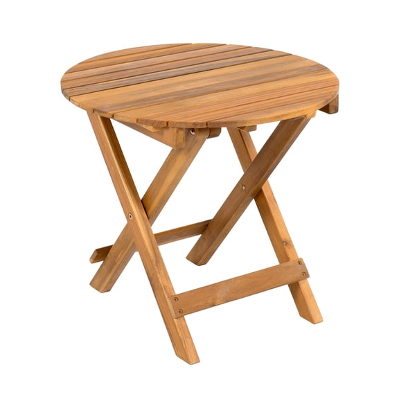 NO INSTALLATION REQUIRED, FOLDABLE AND ADJUSTABLE OUTDOOR ACACIA WOOD SIDE TABLE (TEAK FINISH)