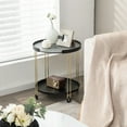 thumbnail image 4 of Gymax 2PCS 2-Tier Side End Table Round Nightstand Gold Frame for Living Room Bedroom, 4 of 10