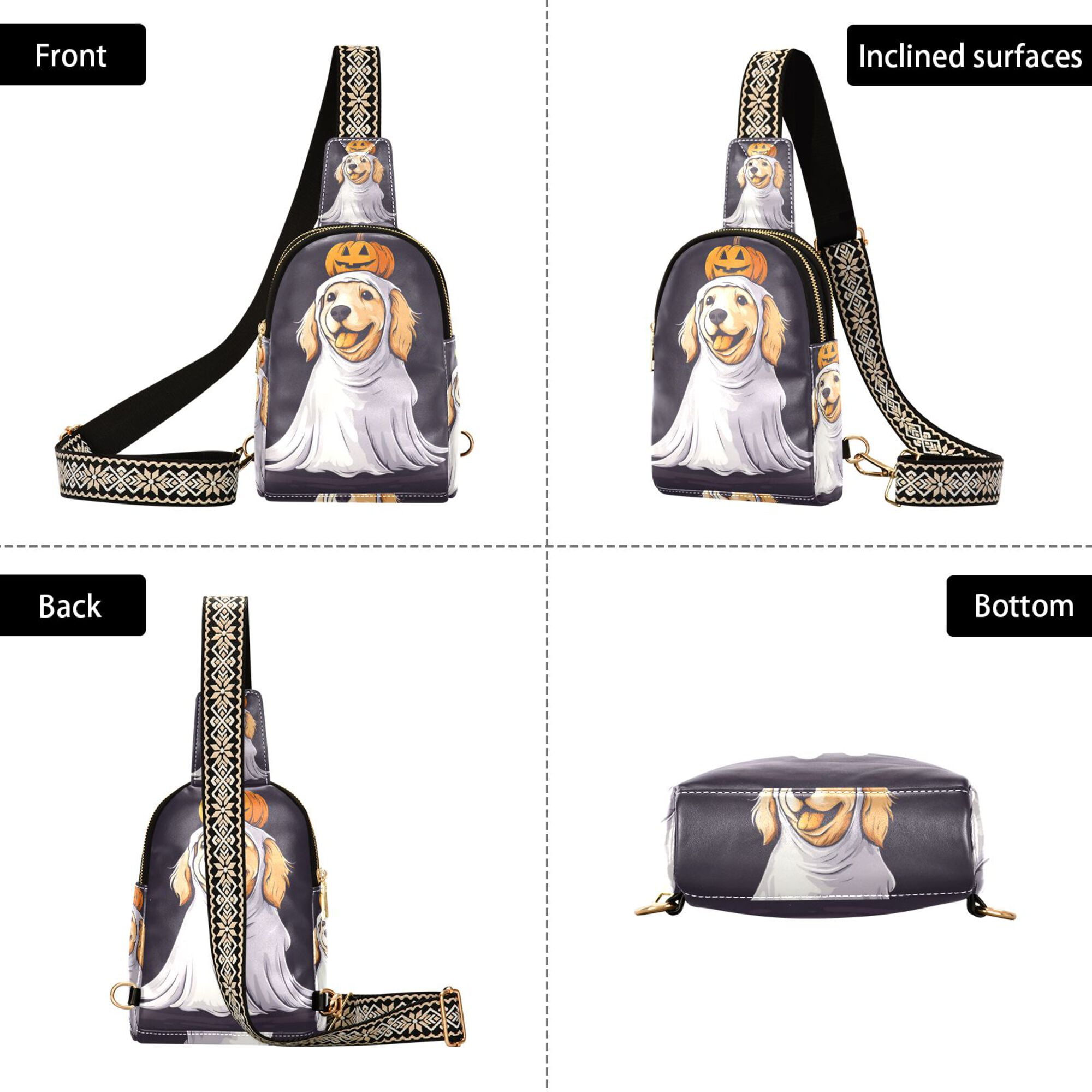 FORMRS Womens Crossbody Sling Bag Travel Daypack Shoulder Chest Backpack, Yellow Halloween Dog