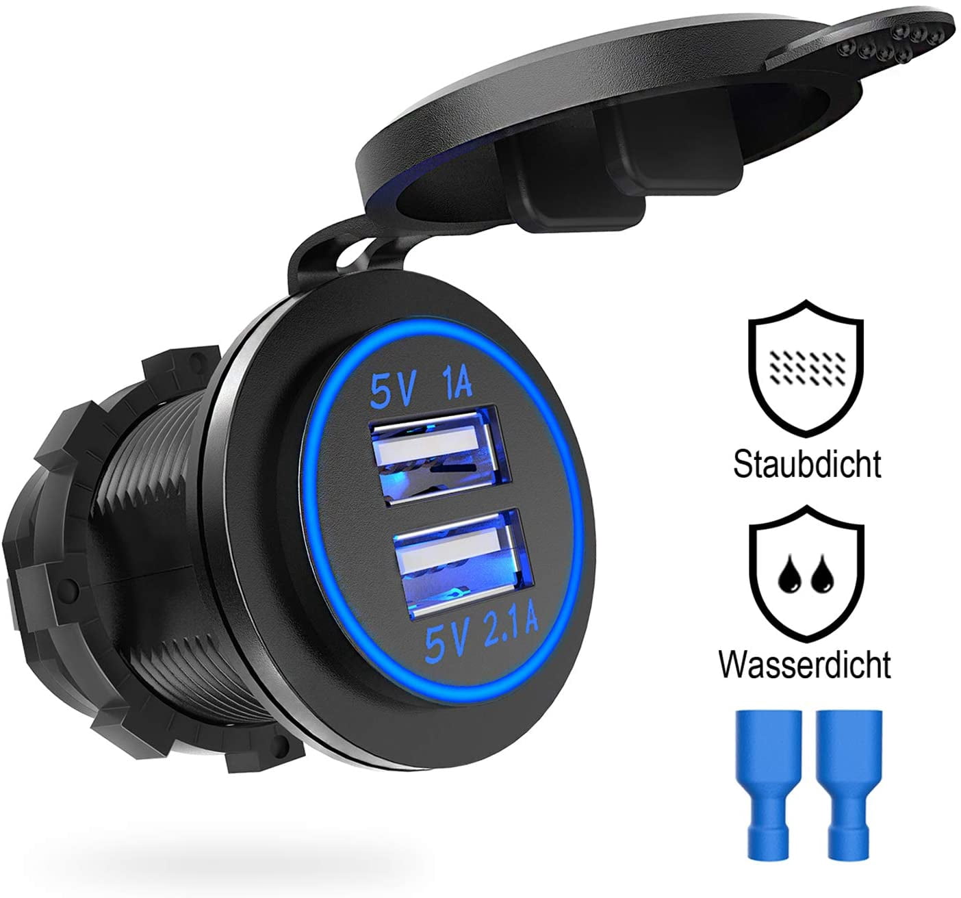 Usb Car Charger, Dual Socket Adapter 5v / 3.1a [2.1a & 1a] Usb Car Charger Ip66 Waterproof Dustproof Socket
