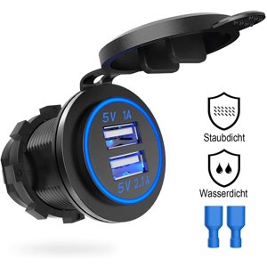 Chargeur de voiture usb, adaptateur double socket 5v / 3.1a [2.1a & 1a] Chargeur de voiture usb Ip66 Chaussette étanche à la poussière