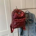 thumbnail image 4 of Sac à Dos en Nylon Matelassé Motif Losange Grand Sac d'École à Fermeture Éclair (Rouge), 4 of 10