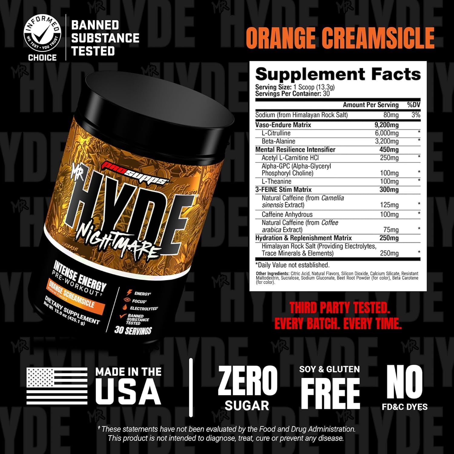 PROSUPPS Hyde Nightmare Pre-Workout Powder Energy Drink (30 Servings, Orange Creamsicle)