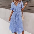 thumbnail image 2 of Abcnature Womens Maxi Dress, Women Bohemian Print Short Sleeve Button Bage Knee Length Dress, Plus Size Summer Casual Beach Party Long Dress Blue L, 2 of 4