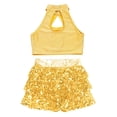 thumbnail image 4 of YONGHS Kids Girls Sequins Jazz Latin Ballet Dance Outfits Crop Top Vest with Skirted Shorts Set Gold 10, 4 of 5