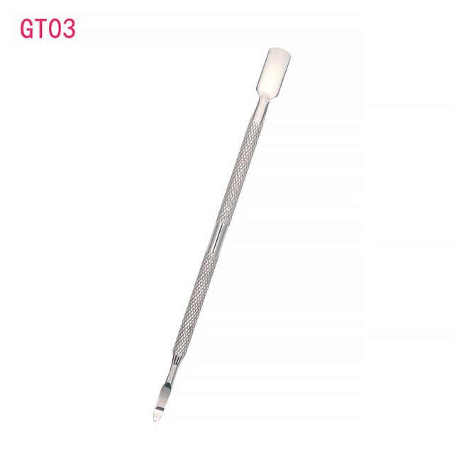 Soidarity Cuchara empujadora de cutículas de uñas de doble cabeza, recortadora de eliminación de esmalte de Gel de acero inoxidable, barra de pulido Juegos de manicura GT03 Soidarity CE000322-03
