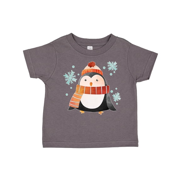 Inktastic Cute Winter Penguin in Hat and Scarf with Snowflakes Boys or Girls Toddler T-Shirt